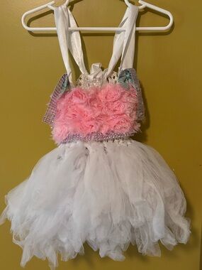 Bold Pink Fluffy & White Tutu Dress with Rhinestones(Handmade)(infant)
